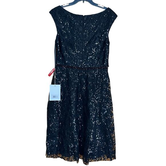 Mac Duggal NEW Size 12 Black Sequined V Neck Cap Sleeve Midi Dress Style A68012 - Picture 8 of 11